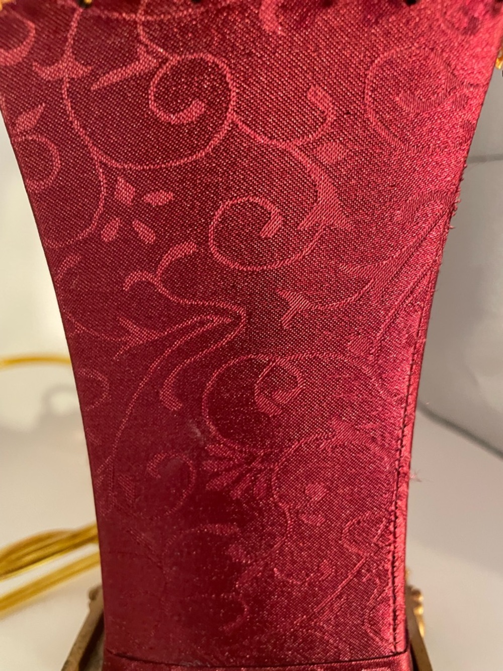 Vintage Lamp Beaded Red Fabric Shade Tassel Fringe Gold - Picture 11 of 13